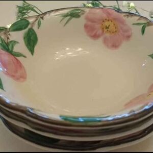 Franciscan Pink Floral Ceramic Serving Bowl with Green Leaf Accents